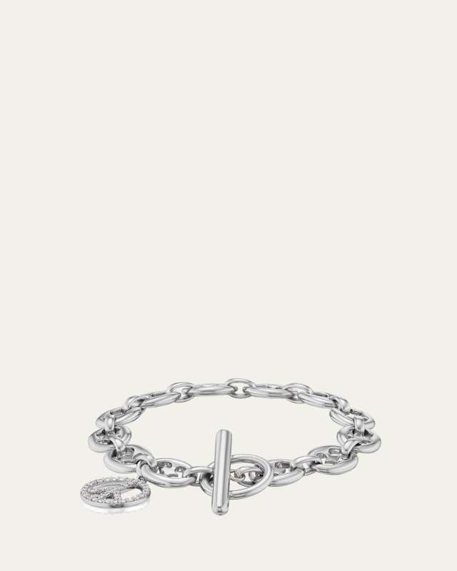 Puffy Heart Mariner Chain Toggle Bracelet with Peace Charm